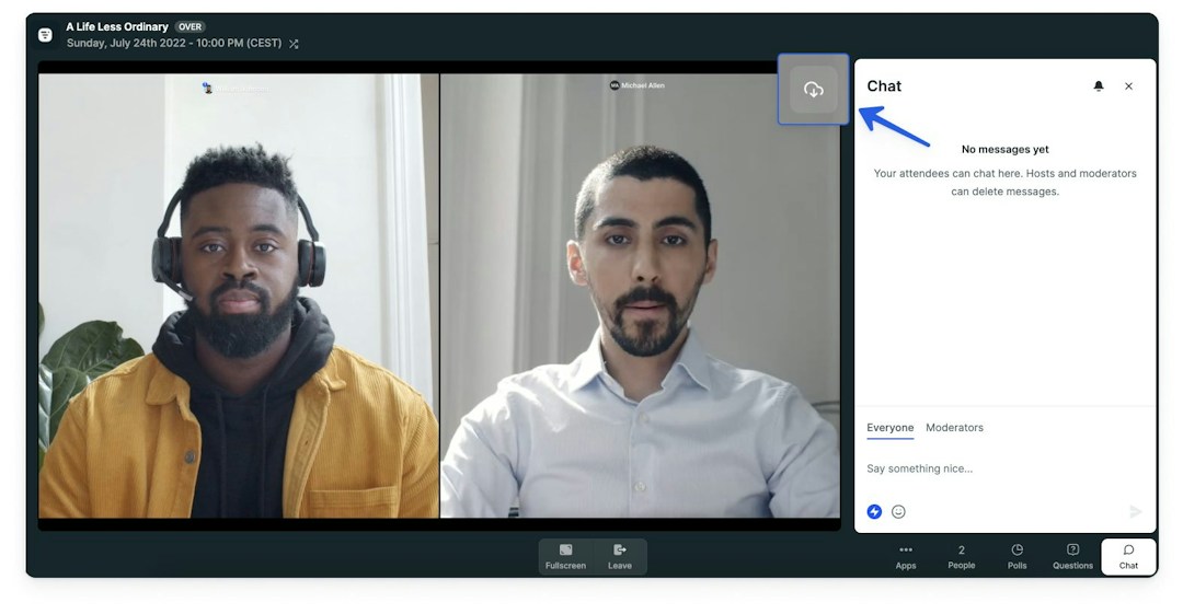 Livestorm download webinar recording button