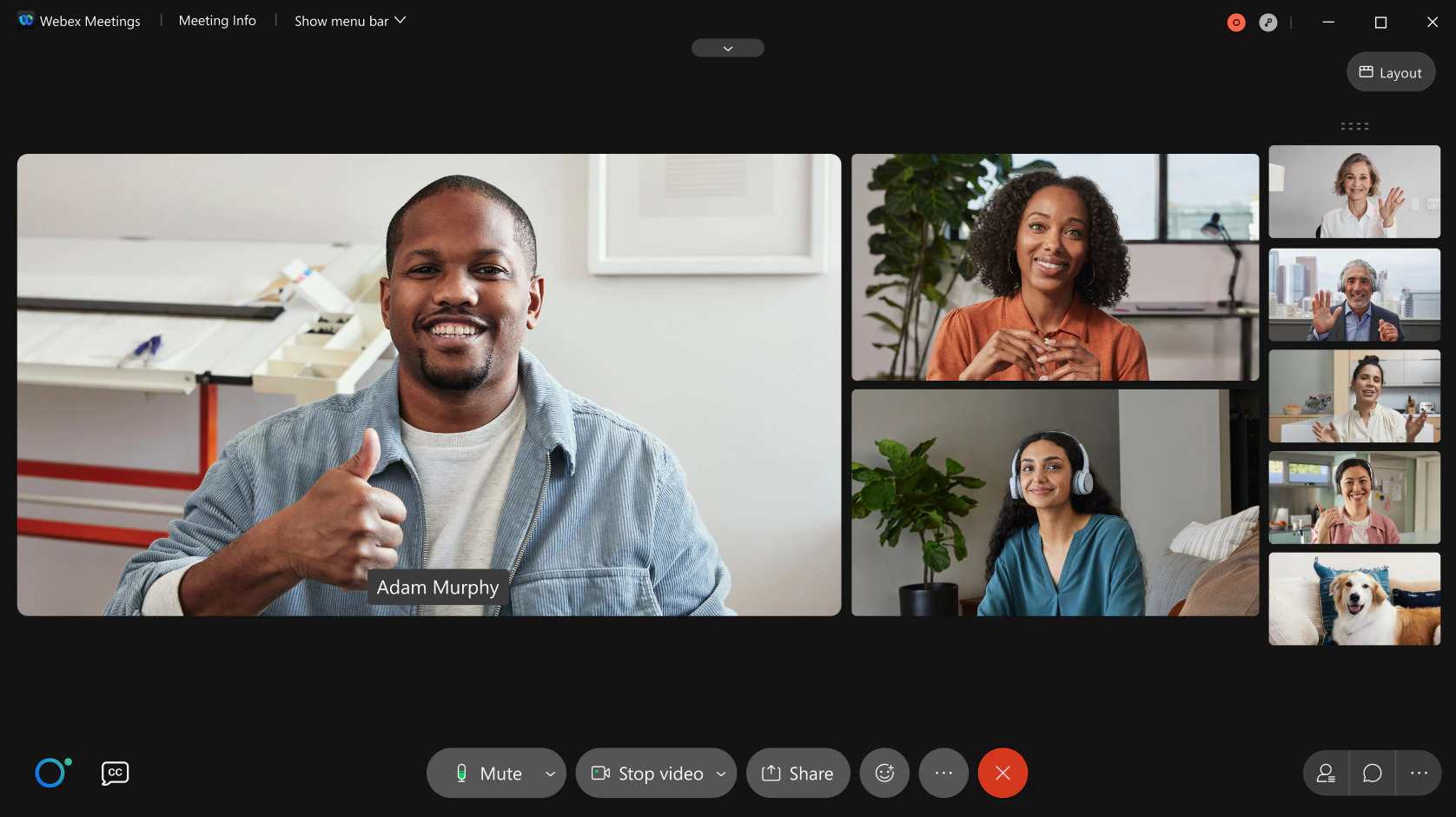 team meeting on the virtual meeting app Webex