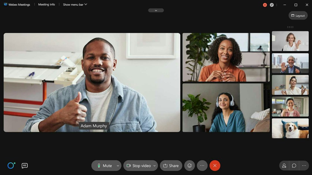 team meeting on the virtual meeting app Webex