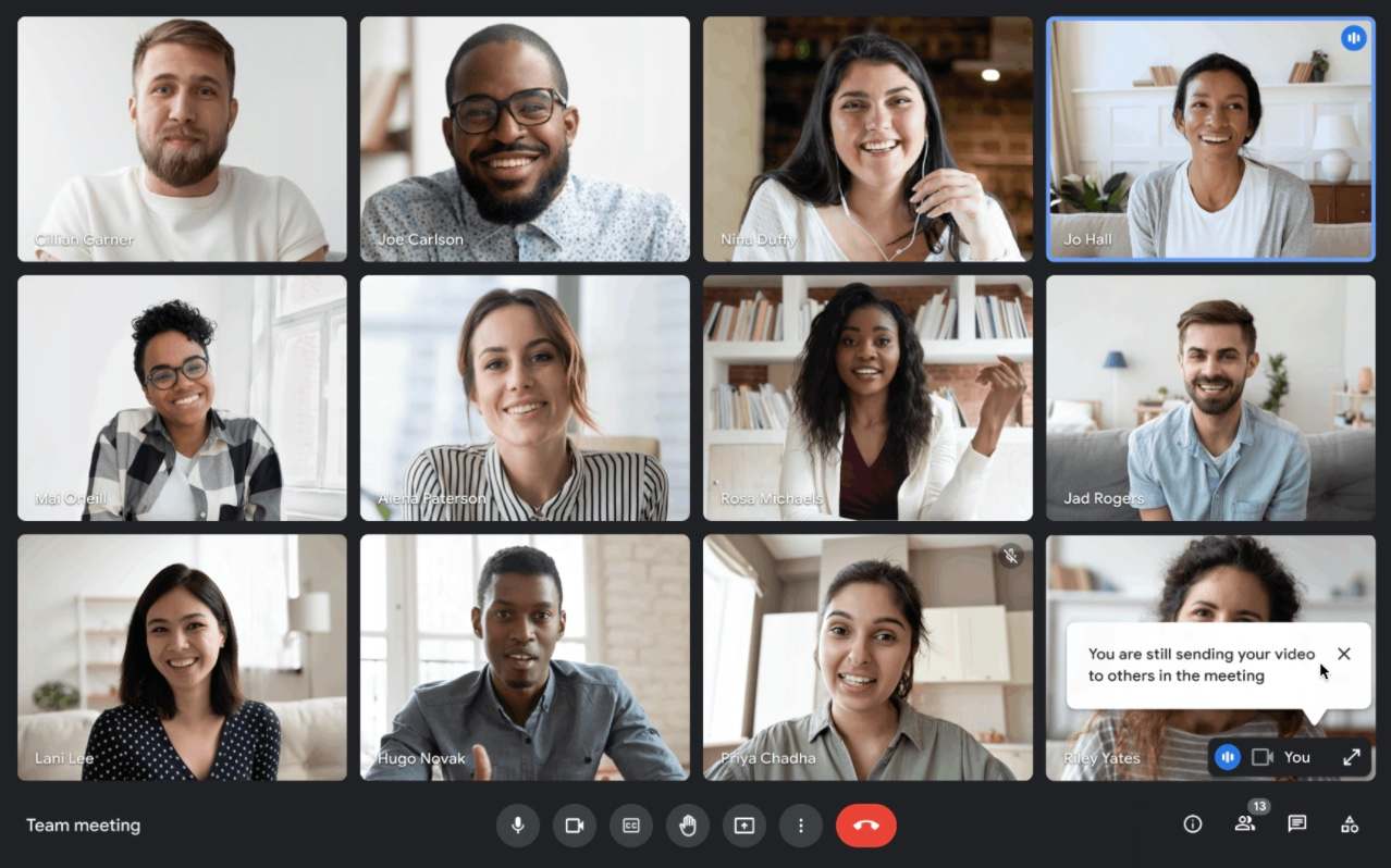 team meeting on the virtual meeting app Google Meet