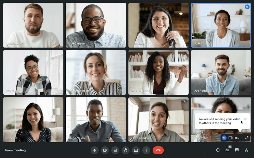 team meeting on the virtual meeting app Google Meet
