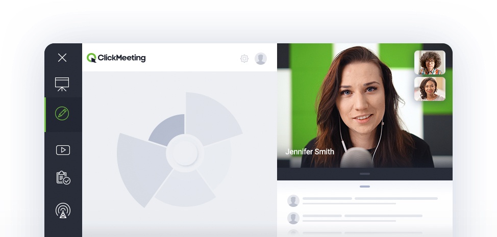 woman speaking at an online webinar using the ClickMeeting app