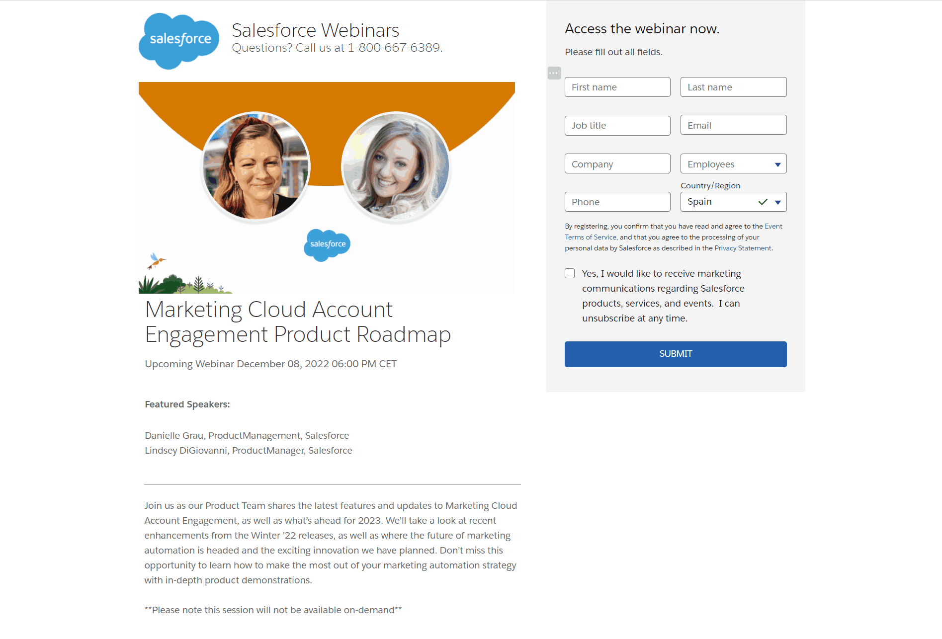 An example of a webinar landing page from Salesforce that uses headshots to great effect.
