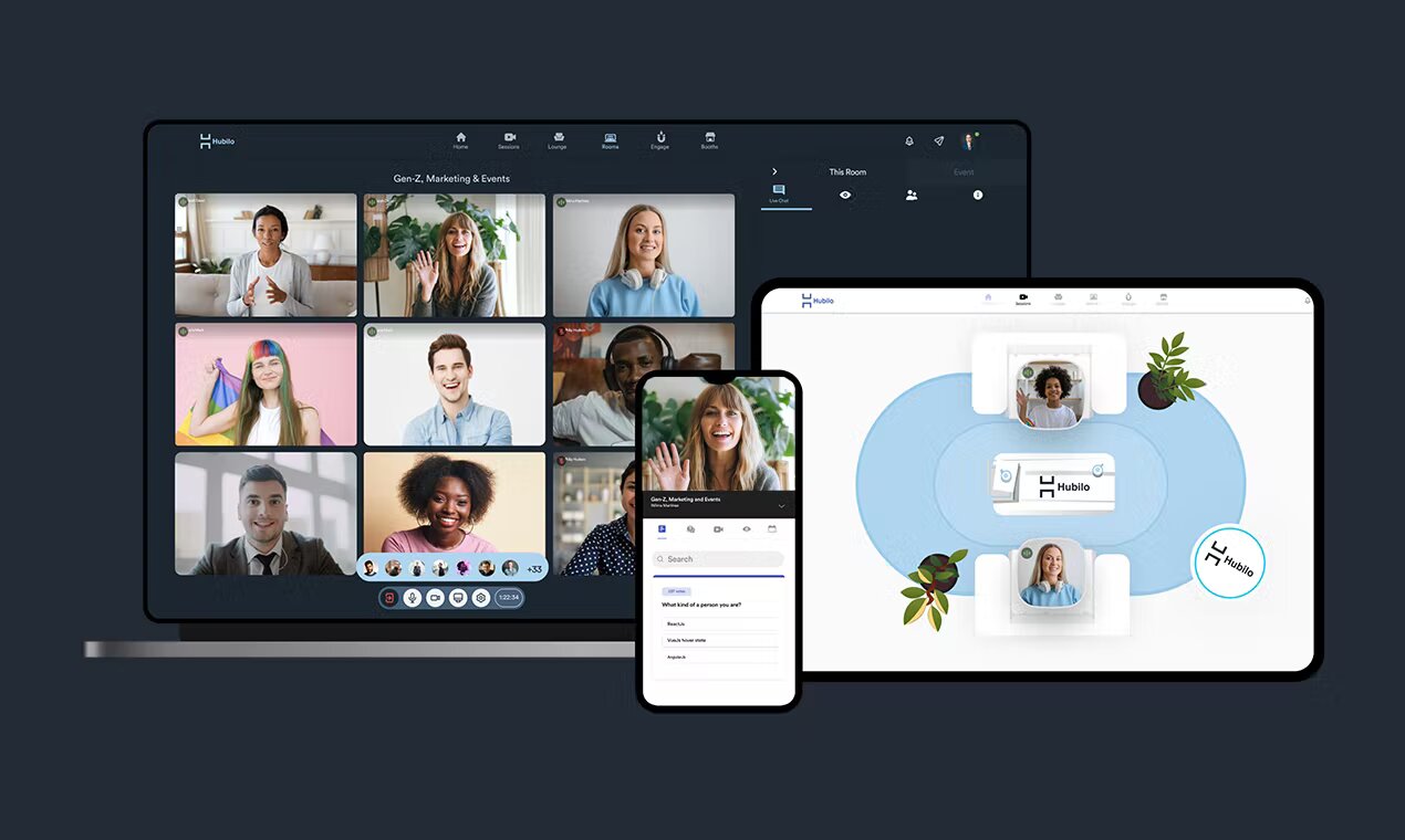 Hubilo online events platforms from desktop and mobile app view
