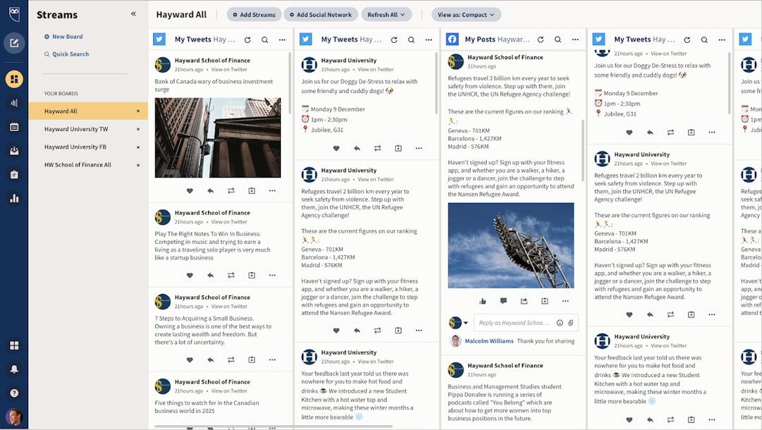 Custom streams dashboard on Event marketing software Hootsuite