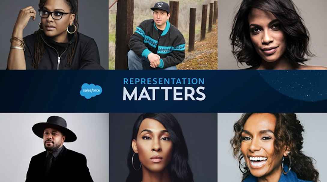 Promotional image for Salesforce’s Representation Matters virtual event with photos of key speakers in a grid.