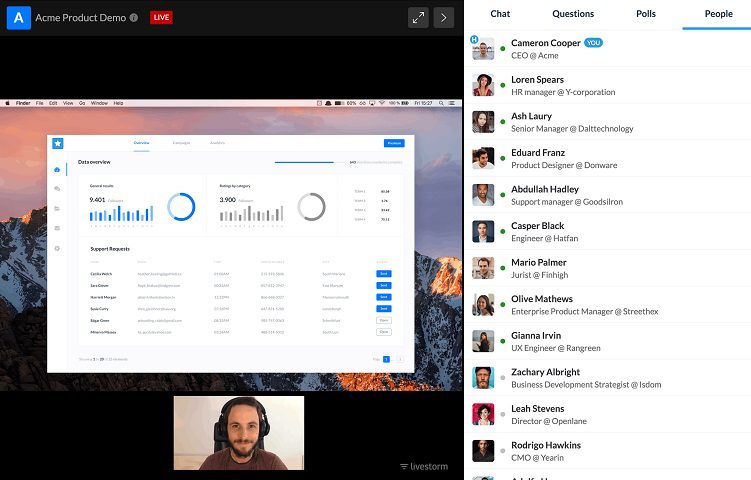 livestorm webinar host view