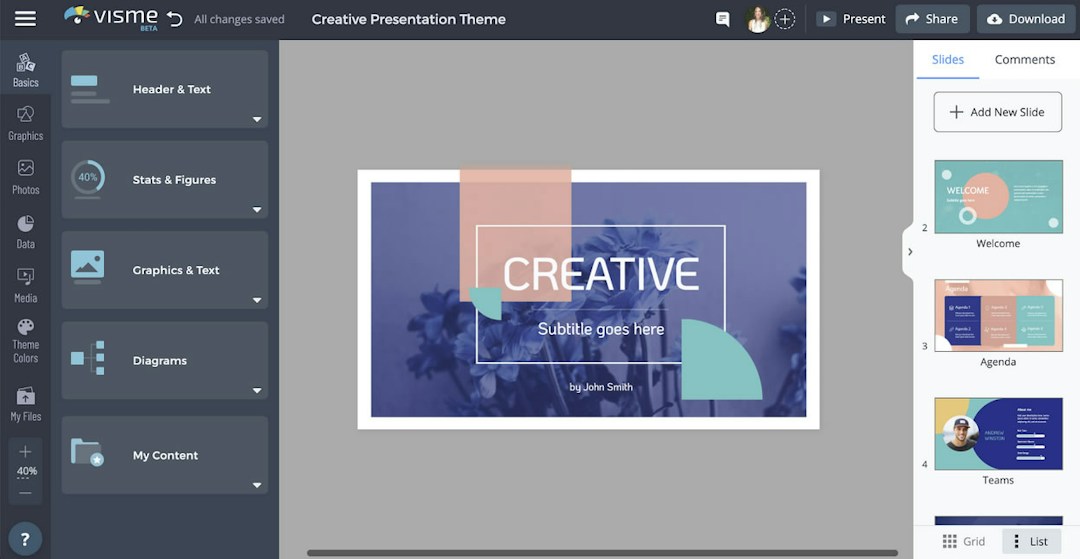 Slide deck being edited in Visme, a PowerPoint alternative.