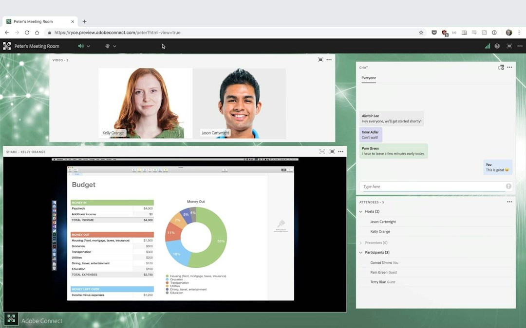 Two team members in an Adobe Connect virtual classroom