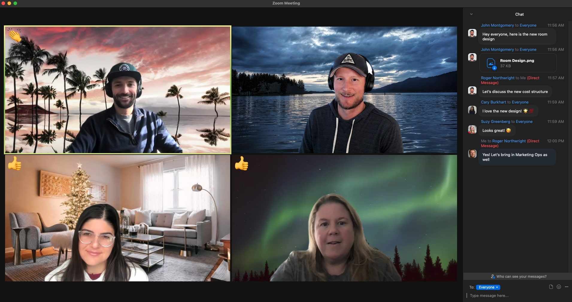 Remote team using Zoom emoji reactions and live chat functionality