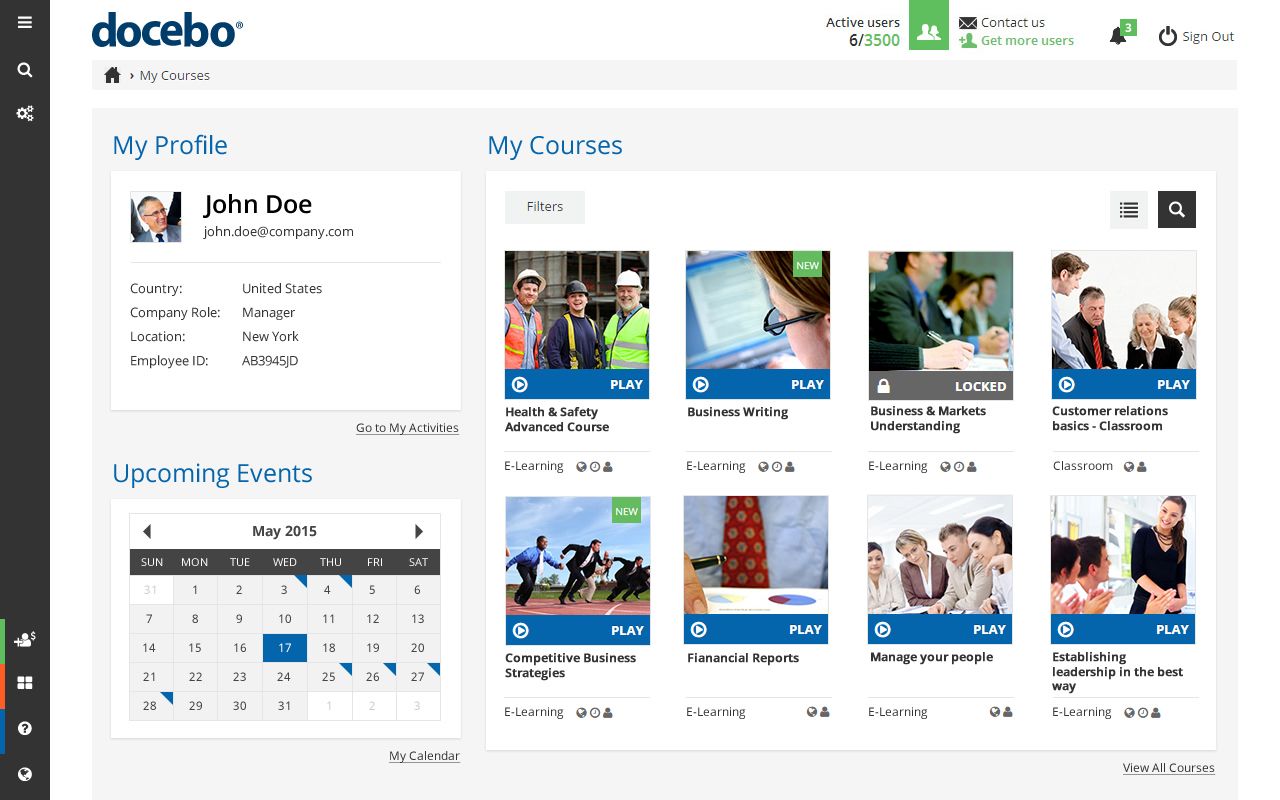 A list of courses in Docebo’s virtual learning environment