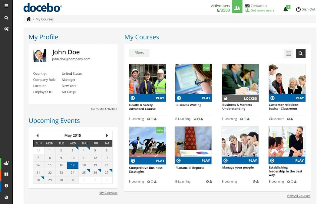 A list of courses in Docebo’s virtual learning environment