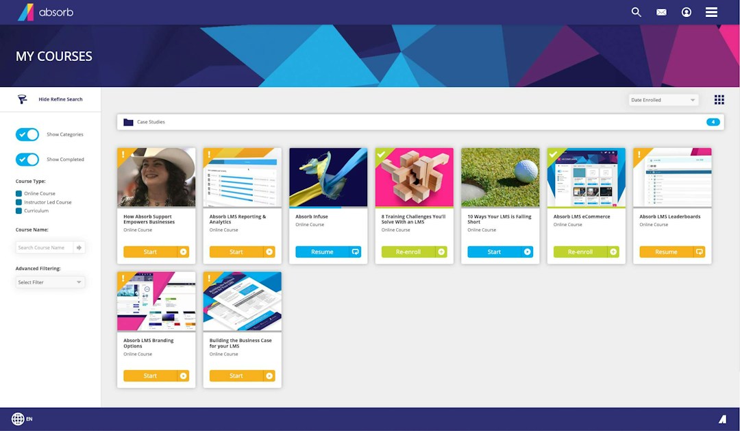 Curated learning environment on Absorb LMS