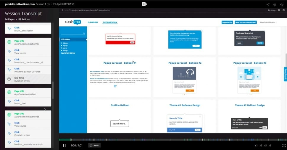 Walkme user session recordings