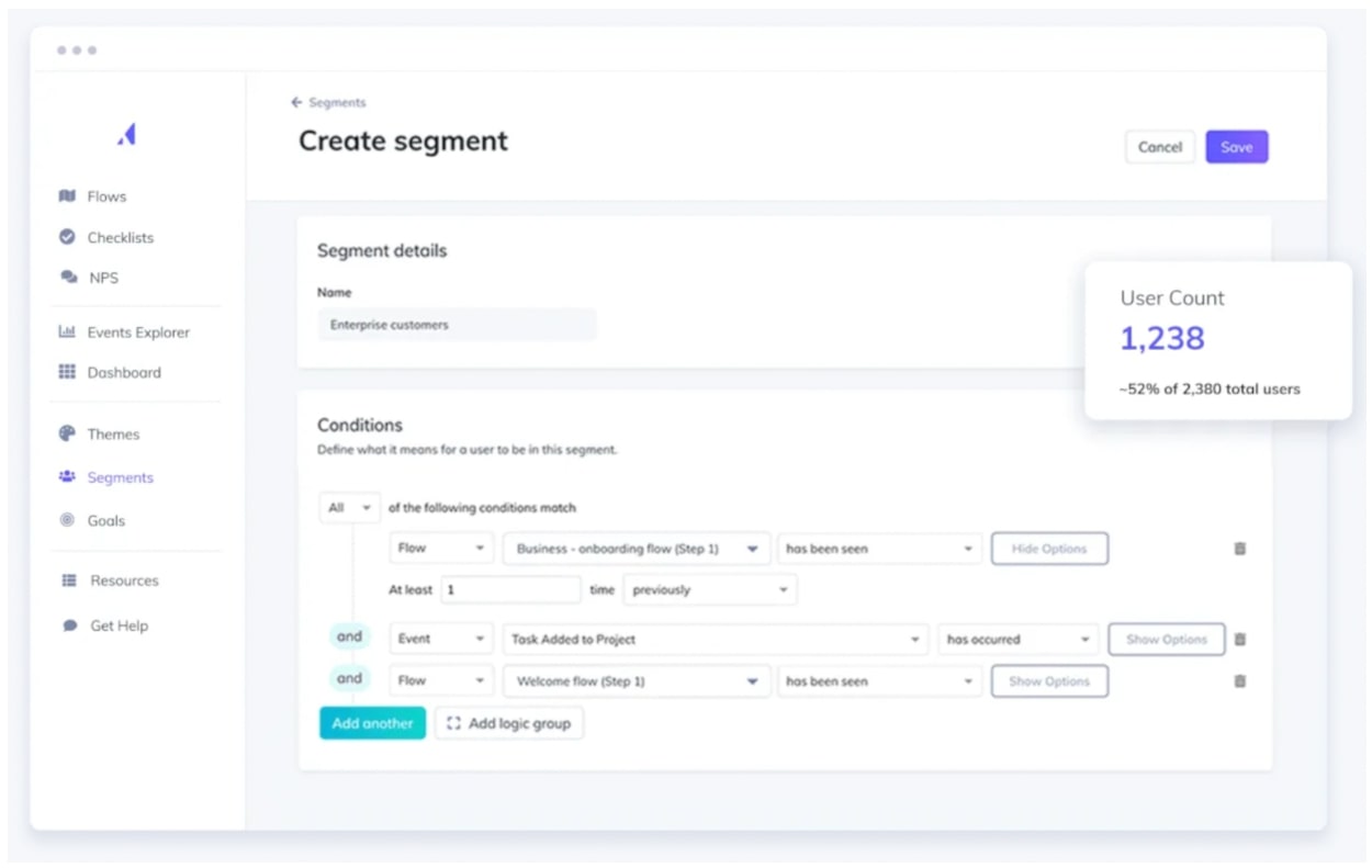 Hopscotch user segmentation based on conditional logic