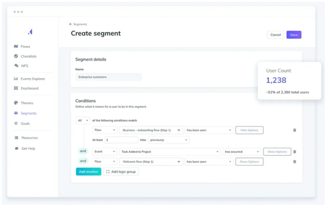 Hopscotch user segmentation based on conditional logic