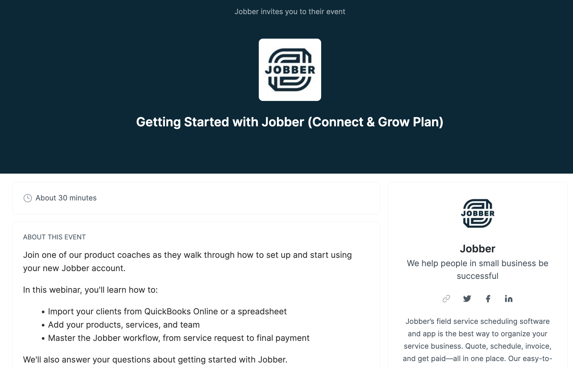 Jobber registration page Livestorm