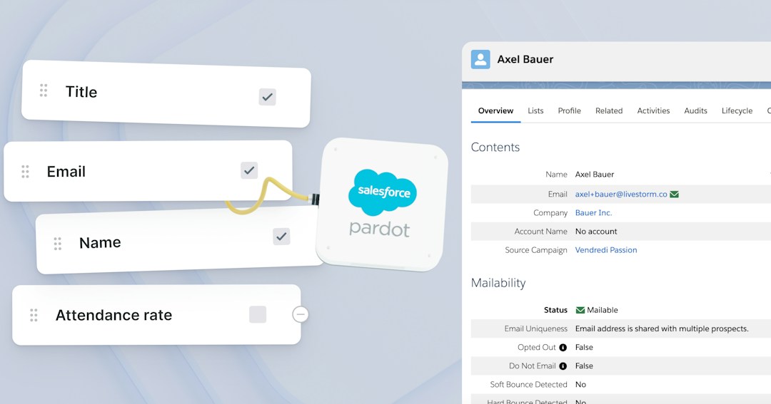 Alt text en español: "Interfaz de Salesforce Pardot con campos y perfil"