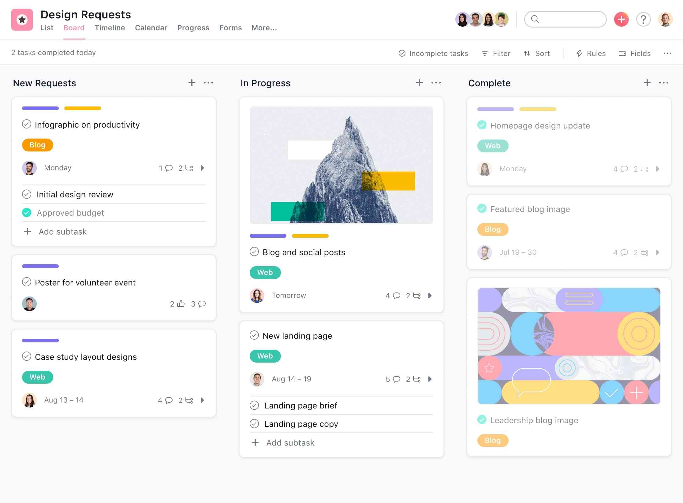 Asana’s kanban board for project management