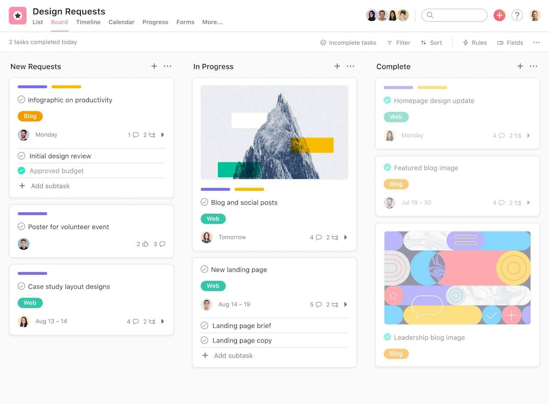 Asana’s kanban board for project management