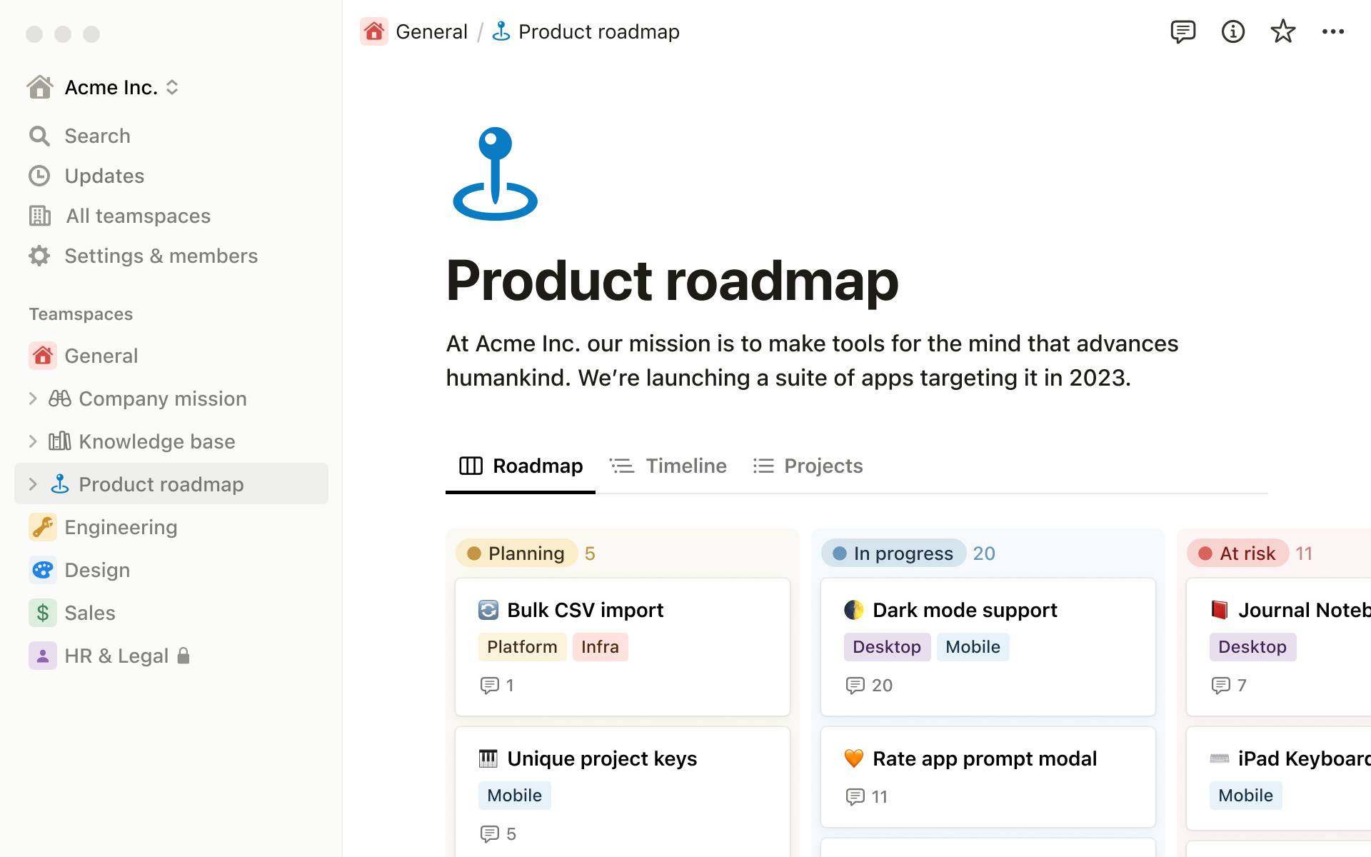 Notion’s customizable templates