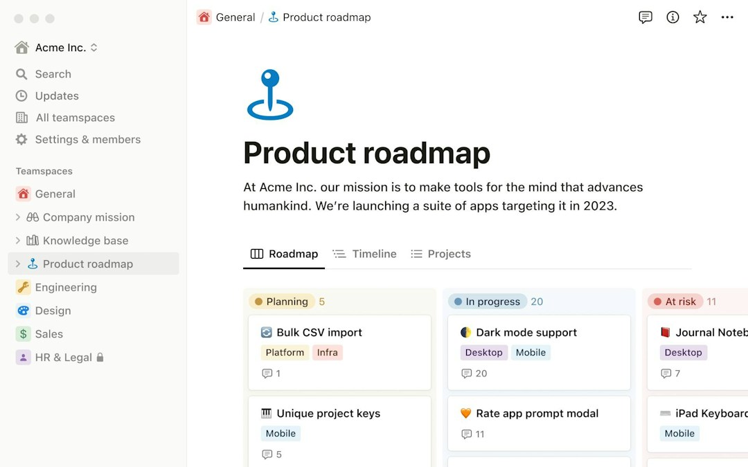 Notion’s customizable templates