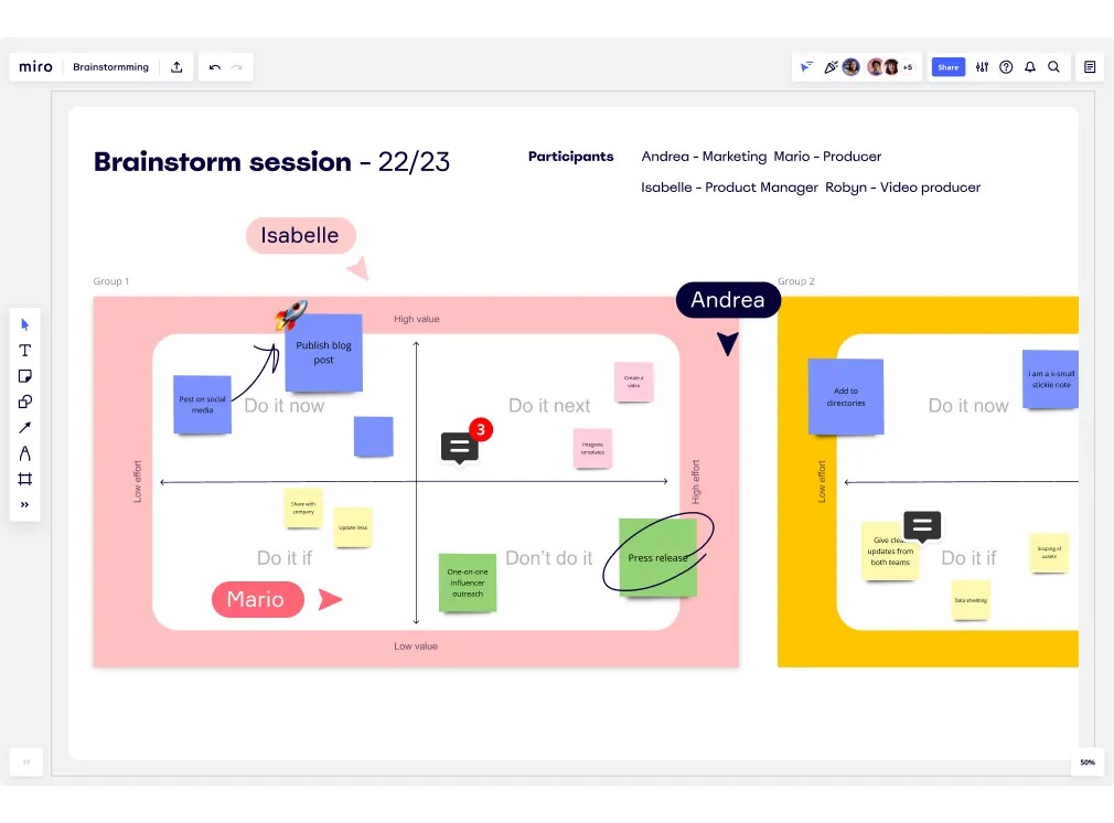 Miro whiteboard for asynchronous brainstorming