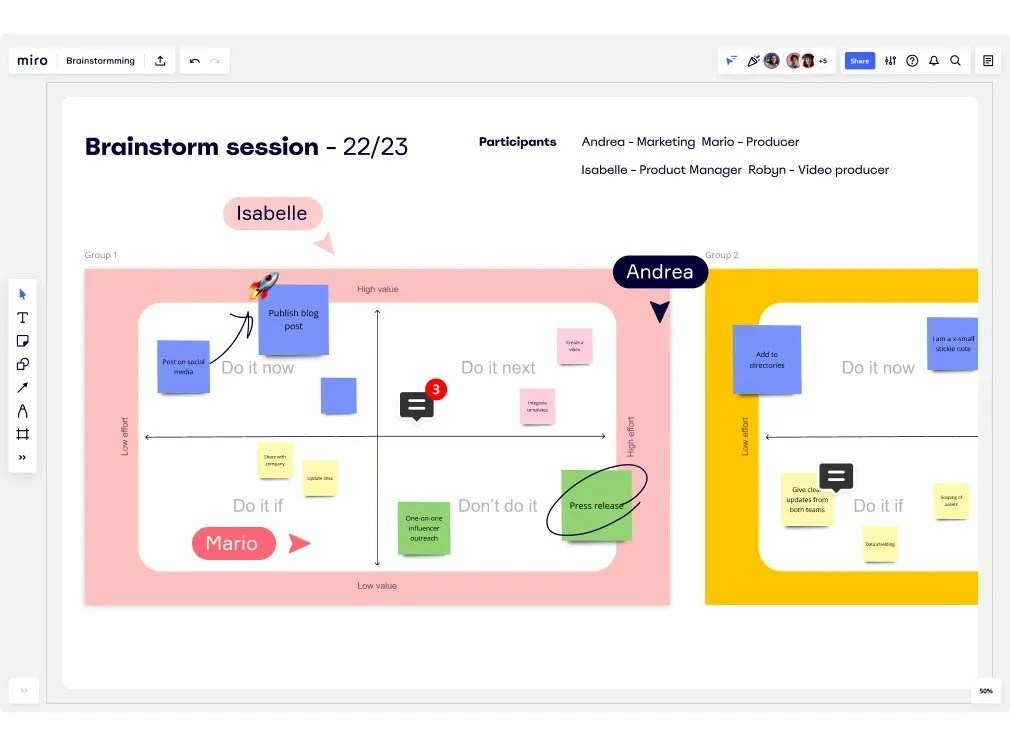 Miro whiteboard for asynchronous brainstorming