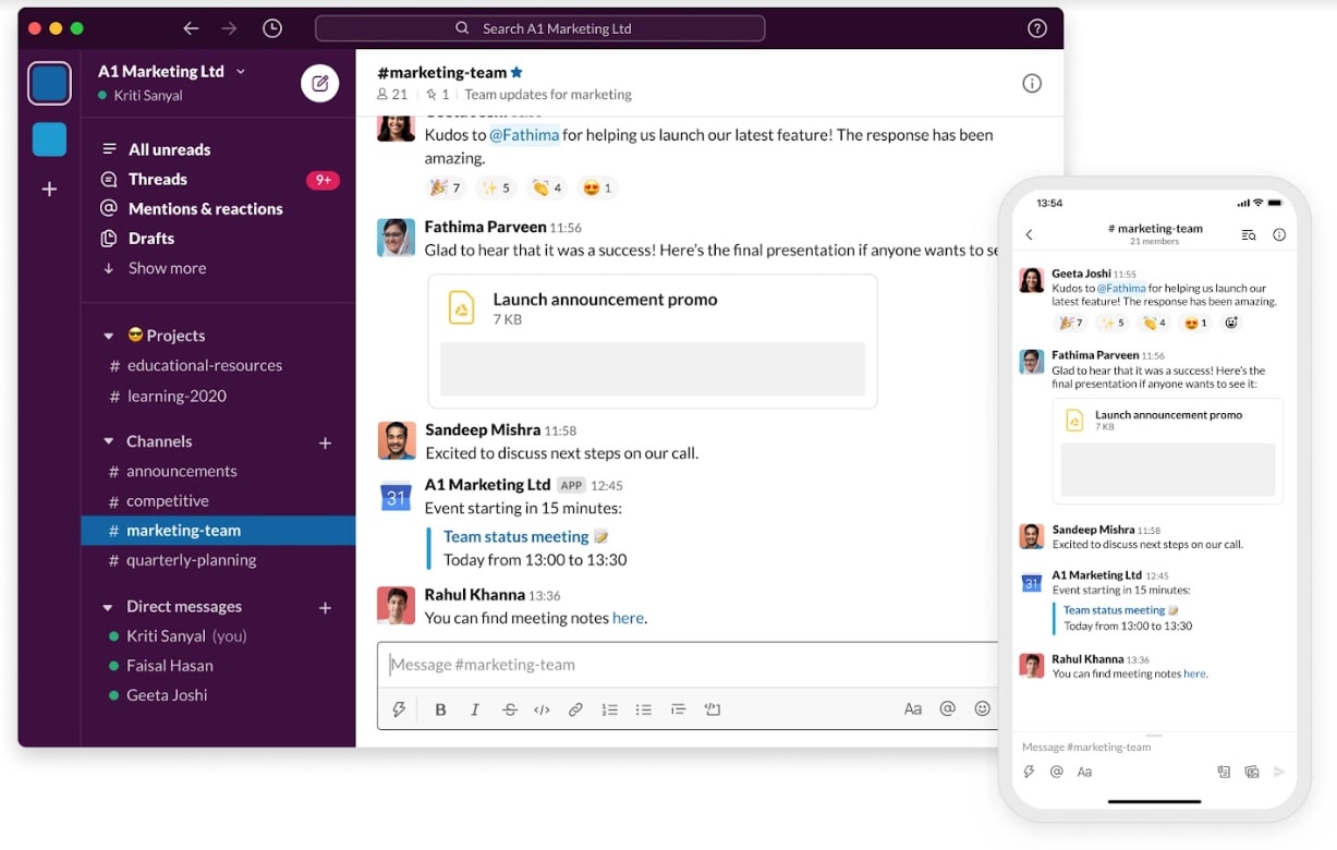 Slack’s organized channels for collaboration and communication