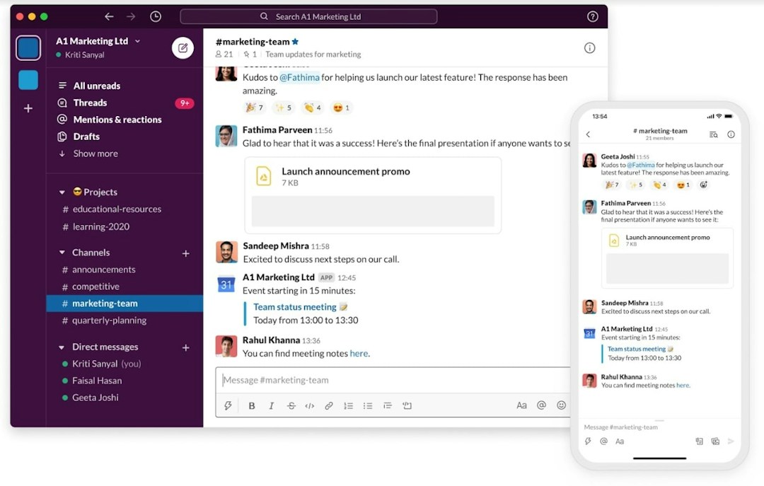 Slack’s organized channels for collaboration and communication