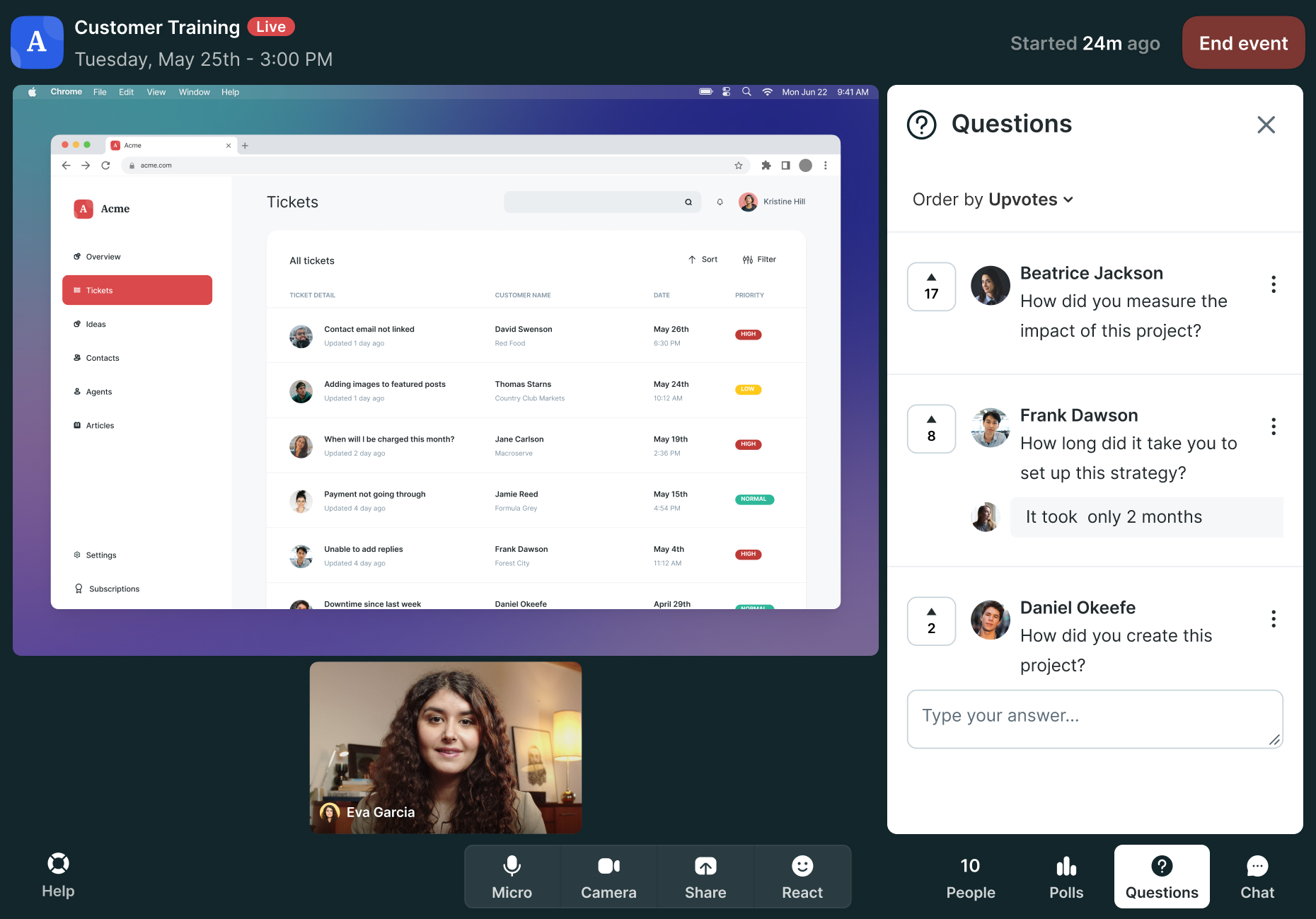 customer training session with Livestorm