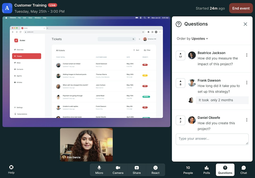 customer training session with Livestorm
