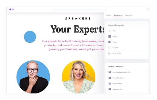 Screenshot der Landing-Page-Erstellung von HeySummit