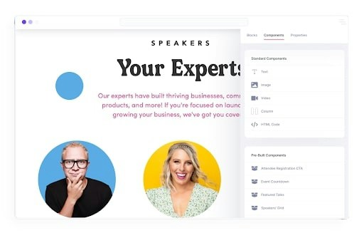 Screenshot der Landing-Page-Erstellung von HeySummit