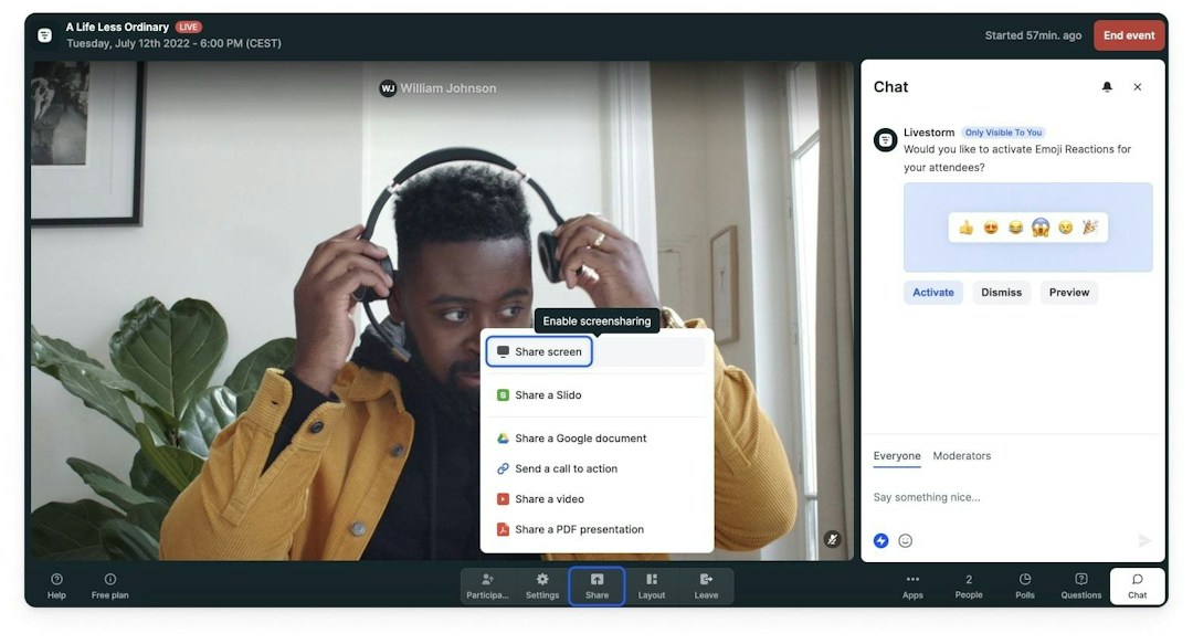 Livestorm’s screen sharing feature for collaborative team building activities