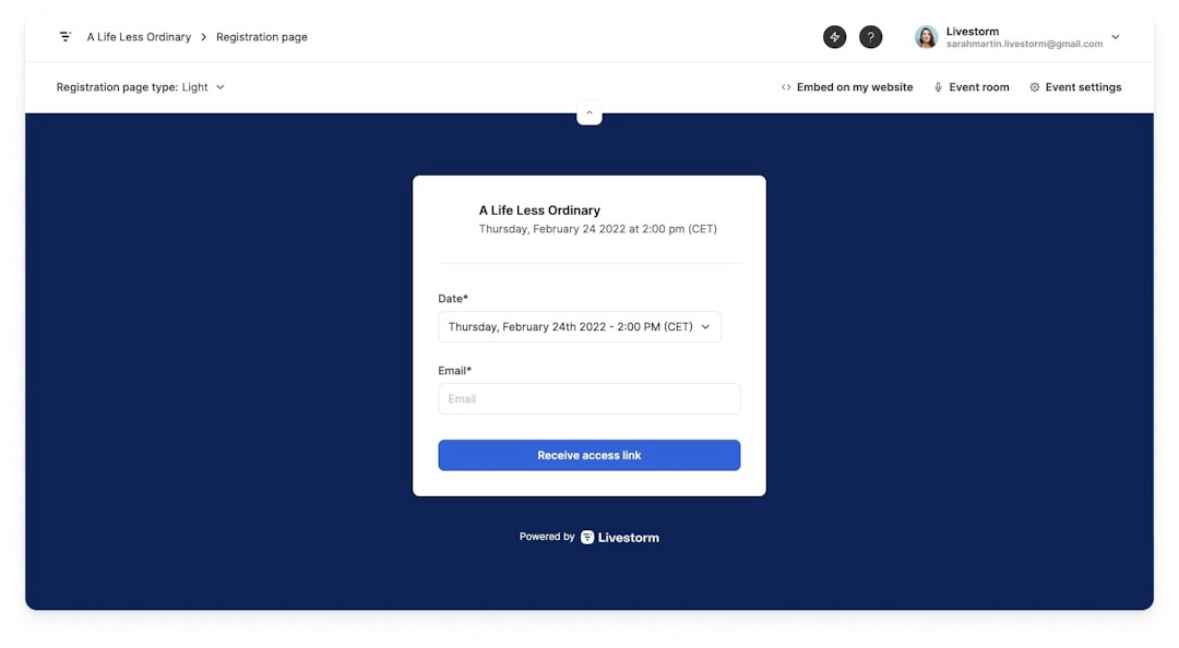 Custom pre-launch registration page on Livestorm