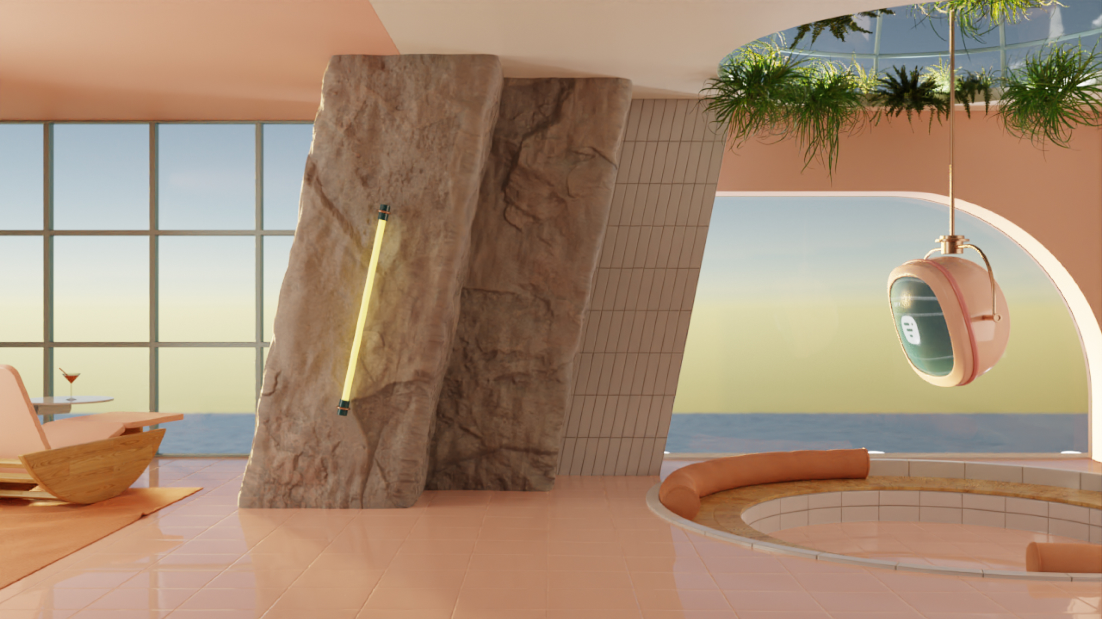 Sea view living room Daylight Background
