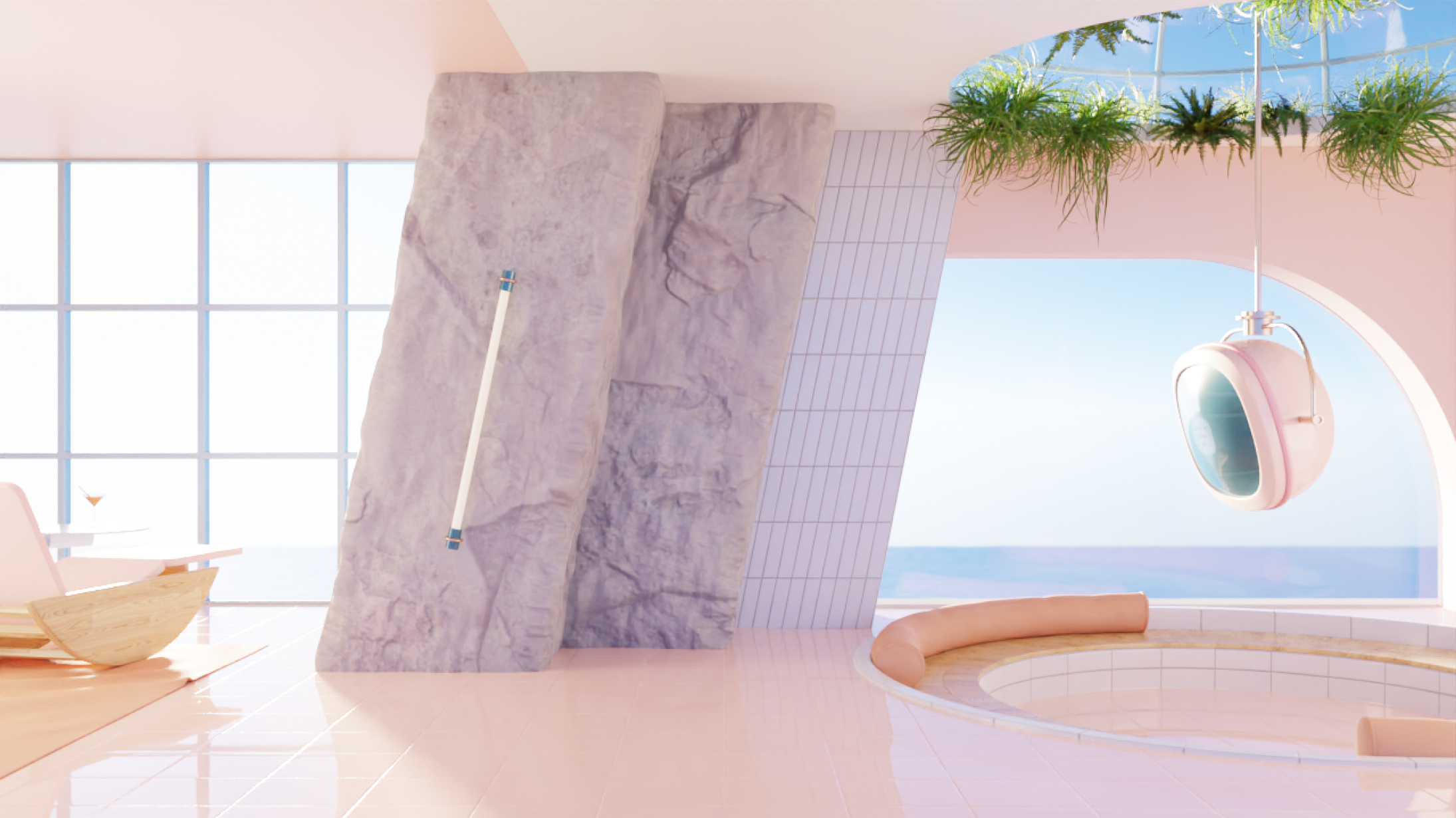 Sunny Sea view living room Daylight Background