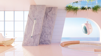 Sunny Sea view living room Daylight Background