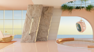 Sunny Sea view living room Daylight Background