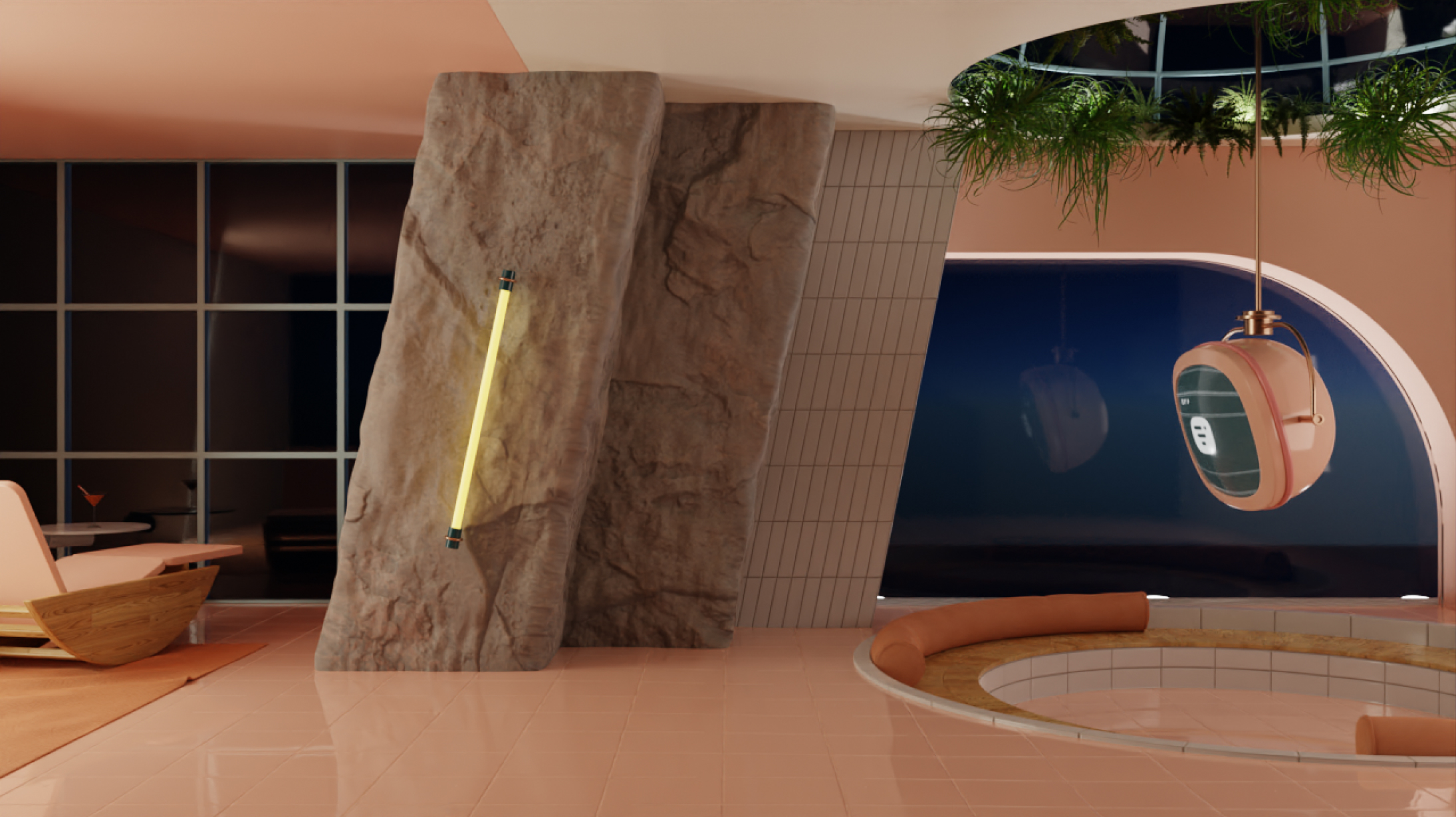 Sea view living room Daylight Background