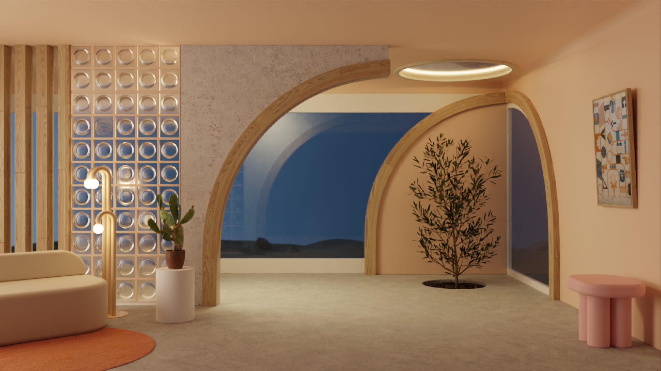 Dune view living room Daylight Background Night