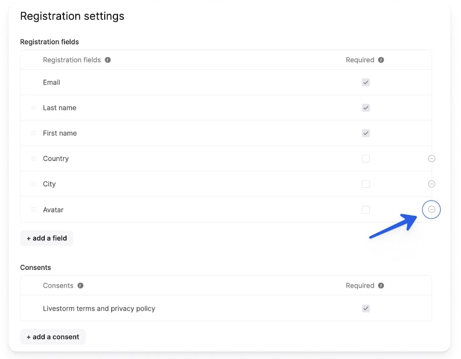 Screenshot of Livestorm's registration settings page