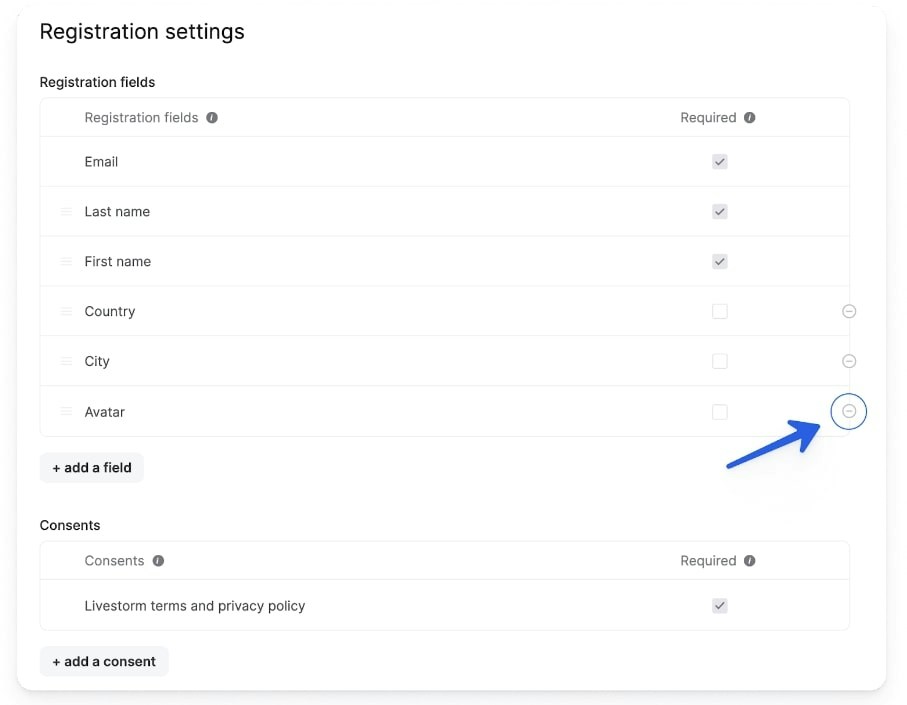 Screenshot of Livestorm's registration settings page
