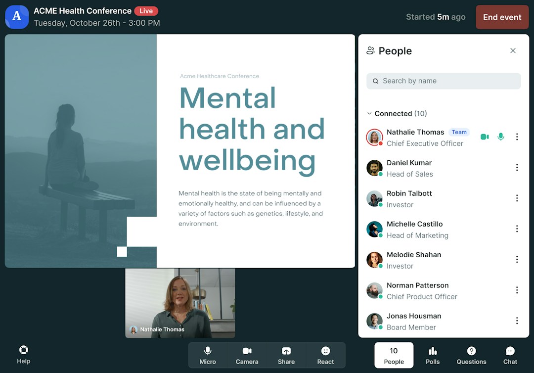 Livestorm room healthcare