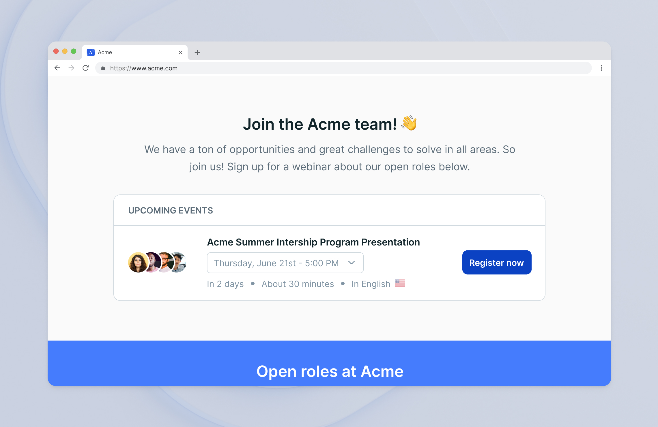 Upcoming Webinar Section Embedded on Website