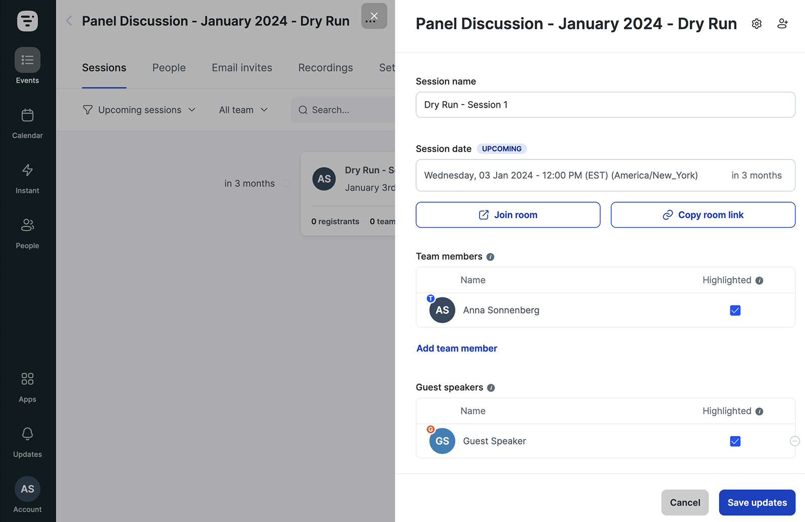schedule a webinar dry run with Livestorm