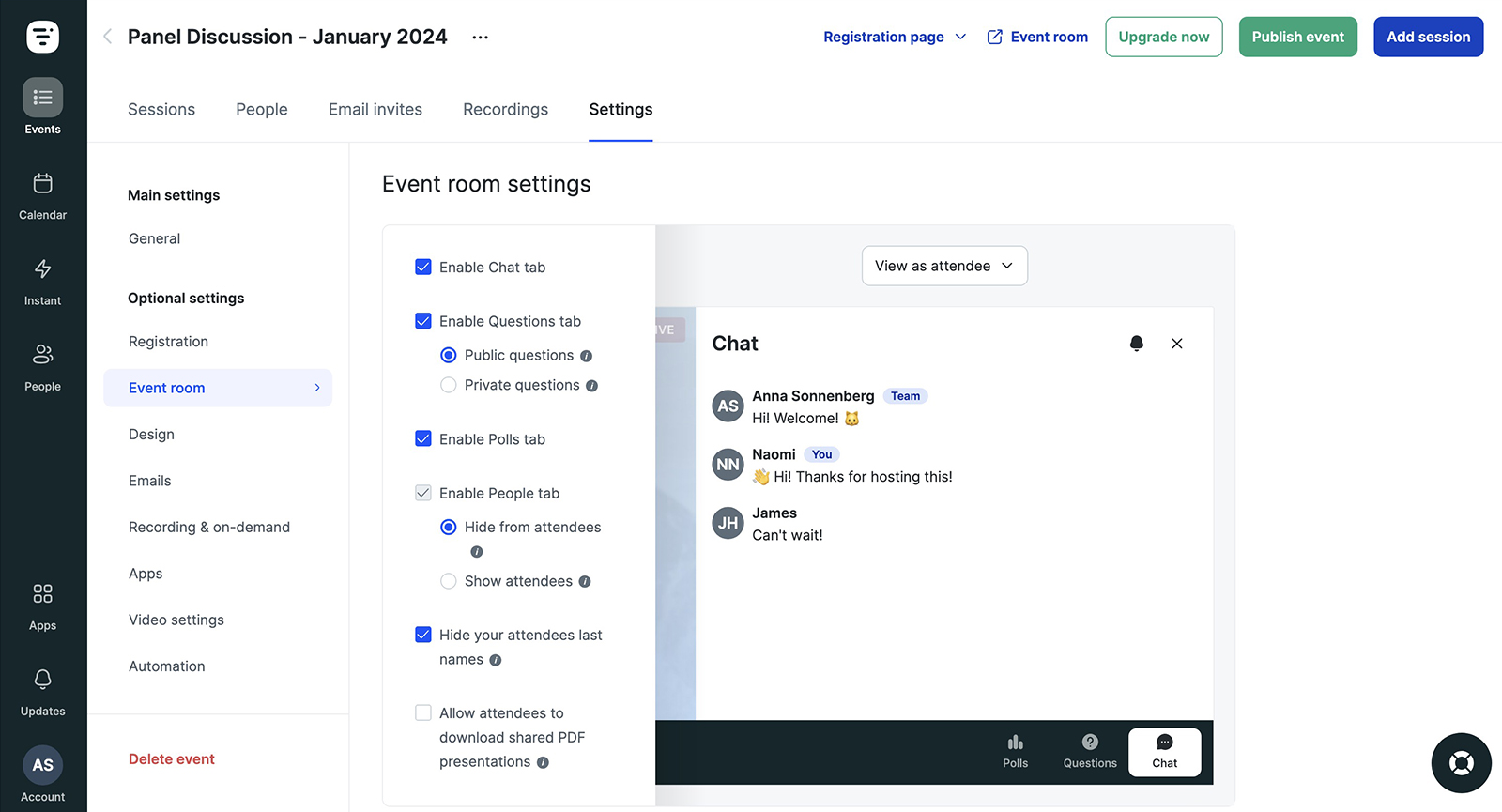 Livestorm event room engagement tools