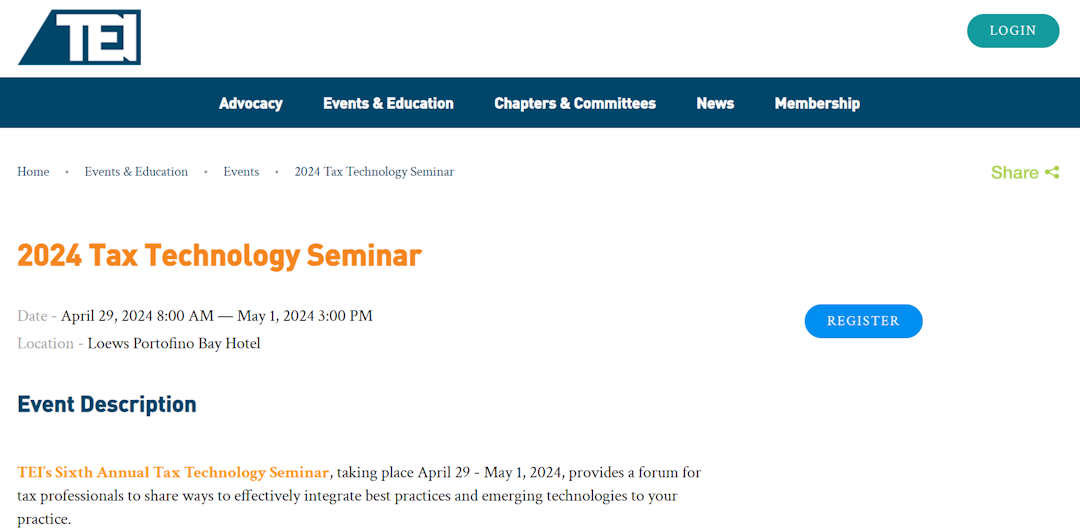 A screenshot of the 2024 Tax Technology Seminar announcement