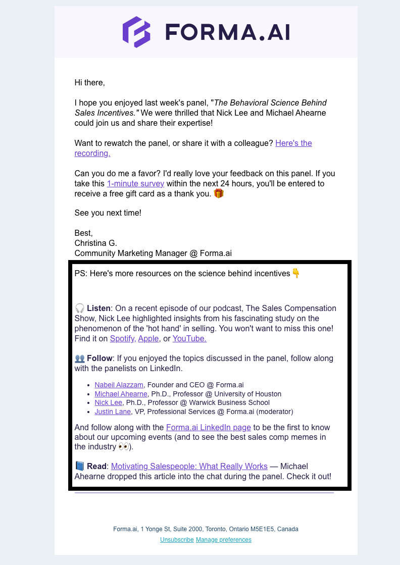 Forma.AI related resources webinar follow-up email